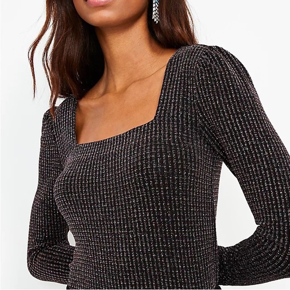 LOFT Shimmer Ribbed Square Neck Top - Picture 3 of 4